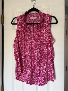 LOFT Pink & White Sleeveless V-Neck Printed Camisole